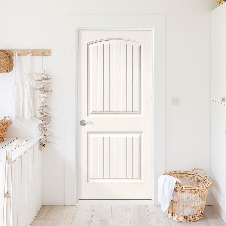 Masonite Cheyenne 36-in x 80-in White 2-Panel Round Top Plank Solid Co –  PROARB, image size:900x900