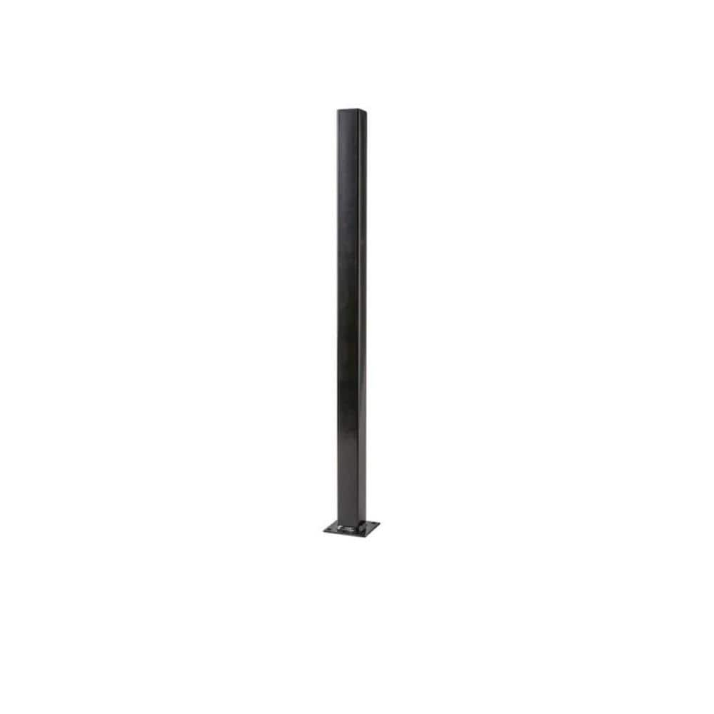 2 in. x 2 in. x 5 ft. Black Metal Fence Post with Flange and Post Cap ...