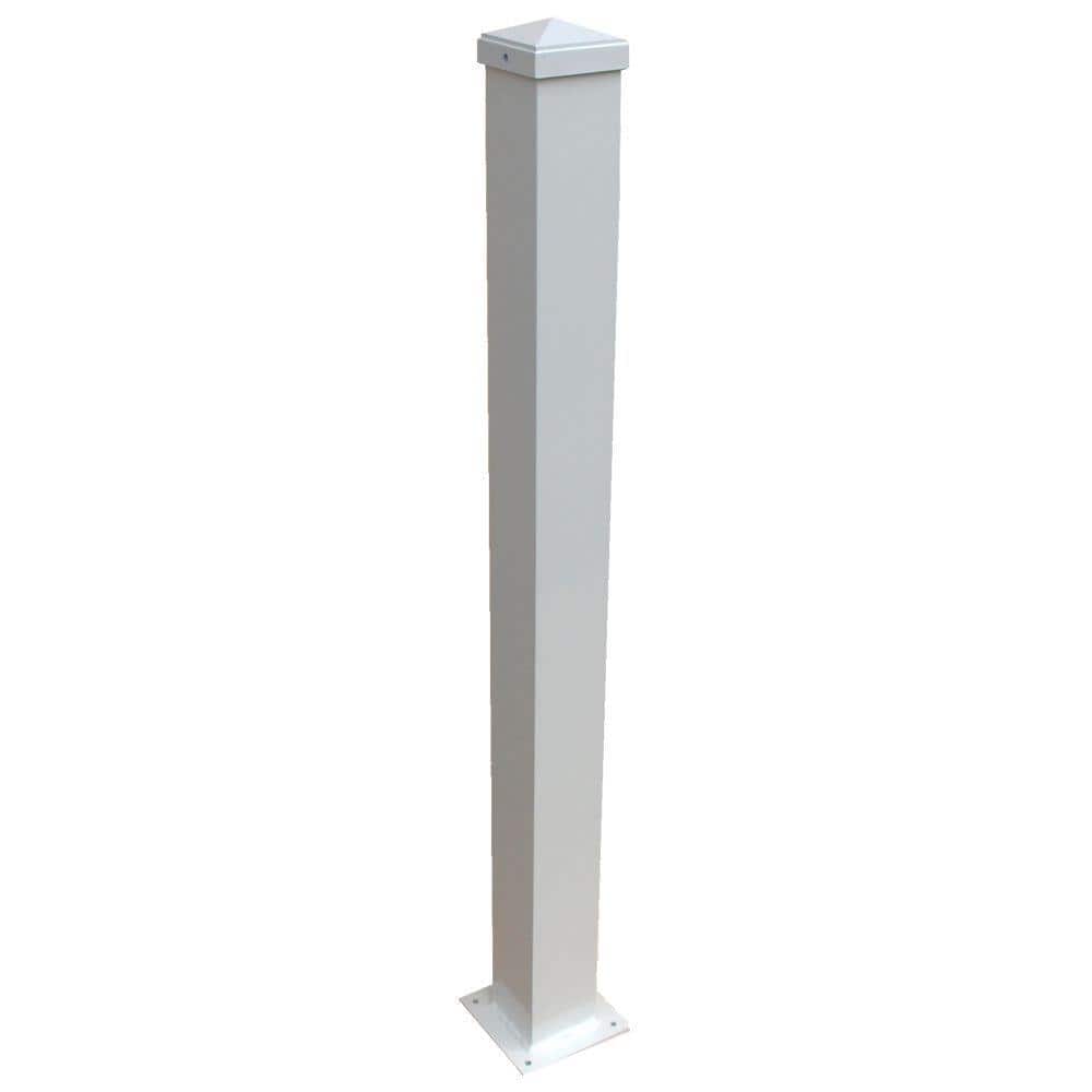 EZ Handrail 3 in. x 3 in. x 44 in. White Aluminum Post with Welded Bas ...