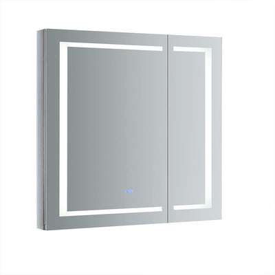 Spazio 36 in. W x 36 in. H Recessed or Surface Mount Medicine Cabinet with LED Lighting and Mirror Defogger - Super Arbor
