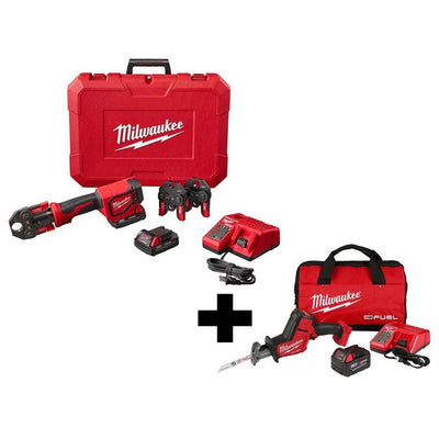 M18 18-Volt Lithium-Ion Cordless Short Throw Press Tool Kit with 3 PEX Crimp Jaws with Free M18 FUEL HACKZALL Saw Kit - Super Arbor