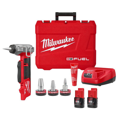 M12 FUEL Cordless 3/8 in. - 1 in. PEX Expansion Tool Kit with (2) 2.0 Ah Batteries, (3) Rapid Seal Expansion Heads - Super Arbor