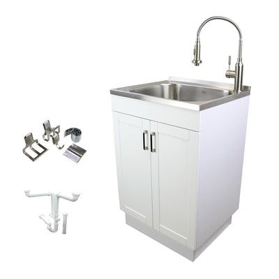 All-in-One 23.6 in. x 19.7 in. x 34.6 in. Particle Board Utility Sink and Cabinet with Faucet and Accessory Kit - Super Arbor