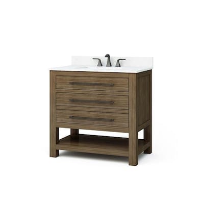 allen + roth Kennilton 36-in Gray Oak Single Sink Bathroom Vanity with Carrera White Engineered Stone Top