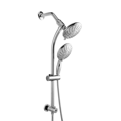 5-Spray Patterns 5 in. Wall Mount Dual Shower Heads with Adjustable Slide Bar and Stainless Steel Hose in Brushed Nickel - Super Arbor