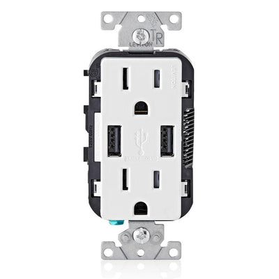 3.6A USB Dual Type A In-Wall Charger with 15 Amp Tamper-Resistant Outlets, White - Super Arbor