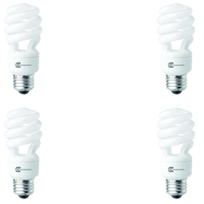 60-Watt Equivalent Spiral Non-Dimmable CFL Light Bulb Soft White (4-Pack) - Super Arbor