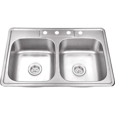 Superior Sinks 33-in x 22-in Brushed Satin Double Equal Bowl Drop-In 4-Hole Residential Kitchen Sink