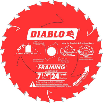 7-1/4 in. x 24-Teeth Tracking Point Framing Saw Blade - Super Arbor