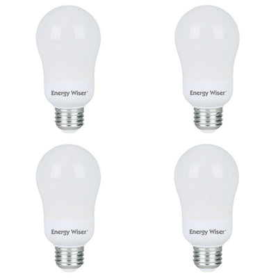 60-Watt Equivalent Warm White Light A19 Non-Dimmable UL Energy Wiser CFL Lightbulb (4-Pack) - Super Arbor