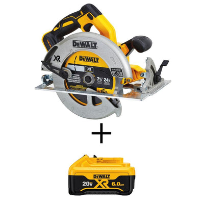 20-Volt MAX Lithium-Ion Cordless Brushless 7-1/4 in. Circular Saw with Brake (Tool-Only) w/ Bonus Battery Pack 6.0 Ah - Super Arbor