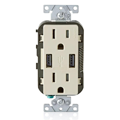 3.6A USB Dual Type A In-Wall Charger with 15 Amp Tamper-Resistant Outlets, Light Almond - Super Arbor