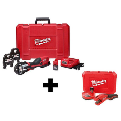 M12 12-Volt Lithium-Ion Force Logic Cordless Press Tool Kit (3 Jaws Included) with Free M12 Copper Tubing Cutter Kit - Super Arbor