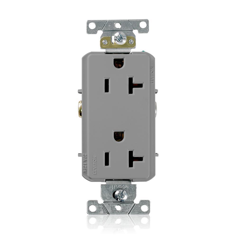 Decora Plus 20 Amp Commercial Grade Self Grounding Duplex Outlet, Gray ...