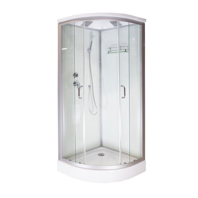 Lavish 31-1/2 in. L x 31-1/2 in. W x 86 in. H Corner Drain Round Corner Shower Stall Kit in White with Easy Fit Drain - Super Arbor