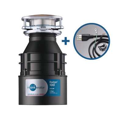 InSinkErator Badger 100 1/3 HP Continuous Feed Garbage Disposal with Power Cord Kit Included - Super Arbor