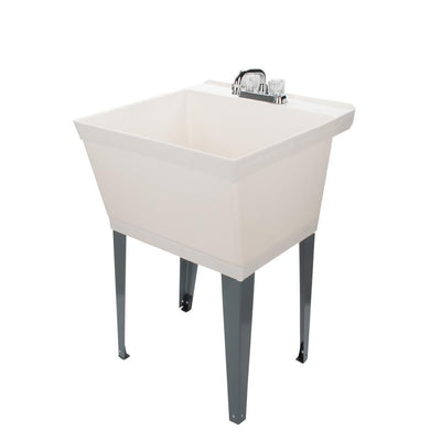 Complete 22.875 in. x 23.5 in. White 19 Gal. Utility Sink Set with Non-Metallic Chrome Finish Faucet - Super Arbor