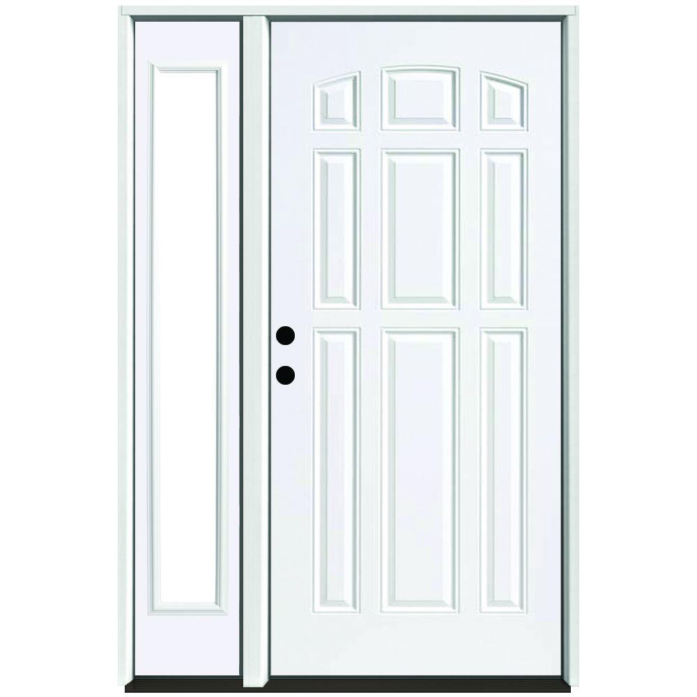 53 in. x 80 in. 9-Panel Primed White Right-Hand Steel Prehung Front Do ...
