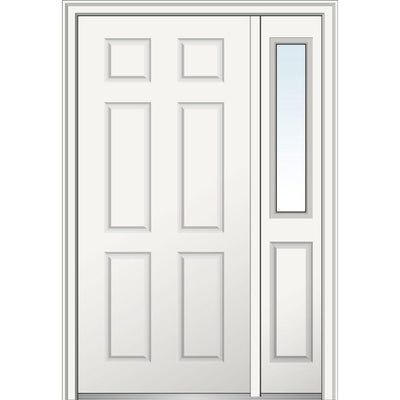 53 in. x 81.75 in. 6-Panel Left-Hand 6-Panel Primed Steel Prehung Front Door with One Sidelite on 6-9/16 in. Frame - Super Arbor