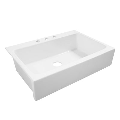 Josephine Quick-Fit Drop-in Farmhouse Fireclay 33.85 in. 3-Hole Single Bowl Kitchen Sink in Crisp White - Super Arbor