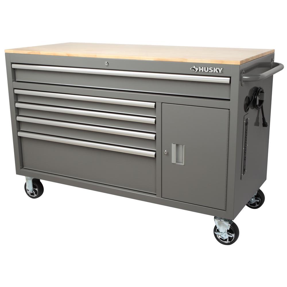 56 in. W x 24.5 in. D 5-Drawer 1-Door Tool Chest Mobile Workbench with ...
