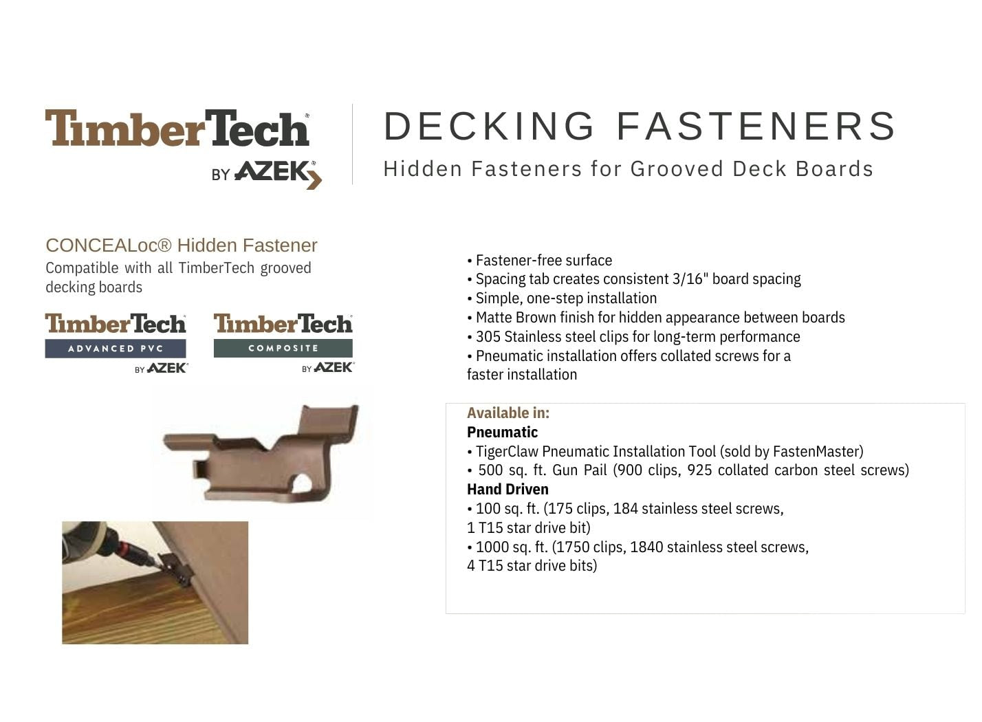 Timbertech Concealoc Diagonal TimberTech CONCEALoc 0.25-in Black Hidden Deck Fastener – PROARB