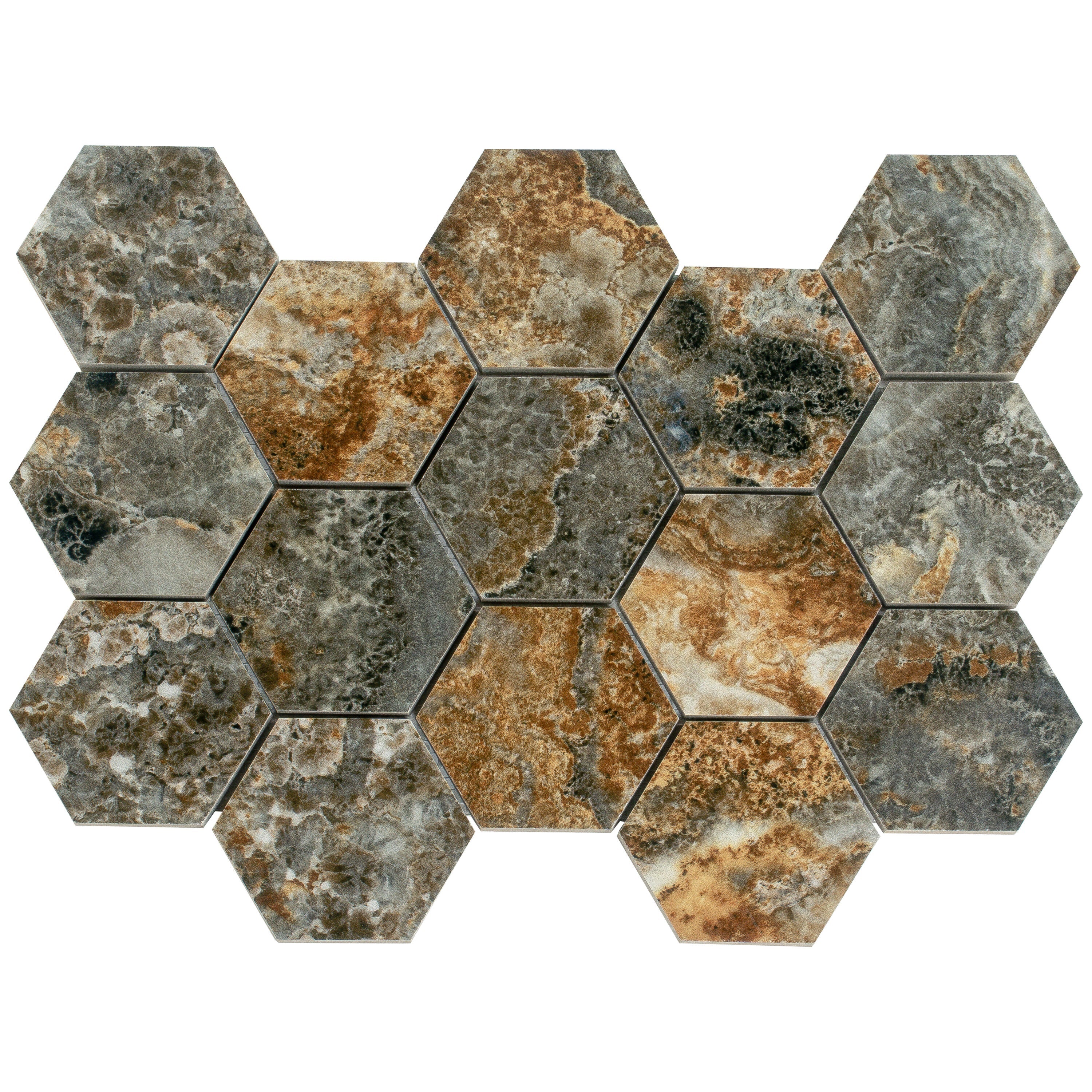 Apollo Tile Splendor Brown 12-in x 12-in Polished Porcelain Hexagon Pa ...