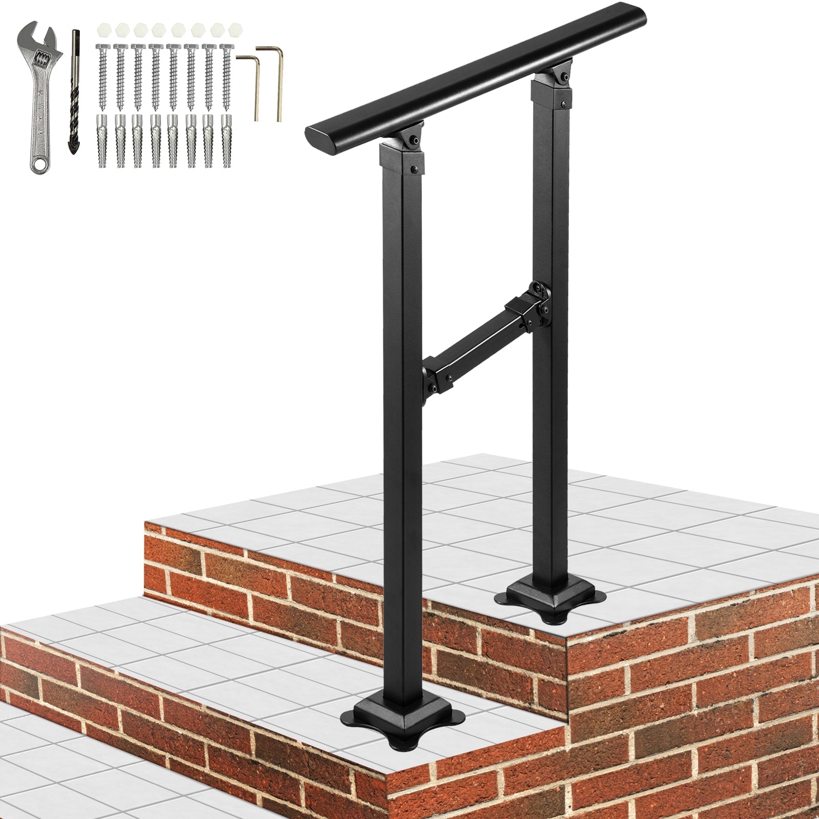 VEVOR Double column handrail 2.17-ft x 33-in Wrought Iron Metal Deck S ...