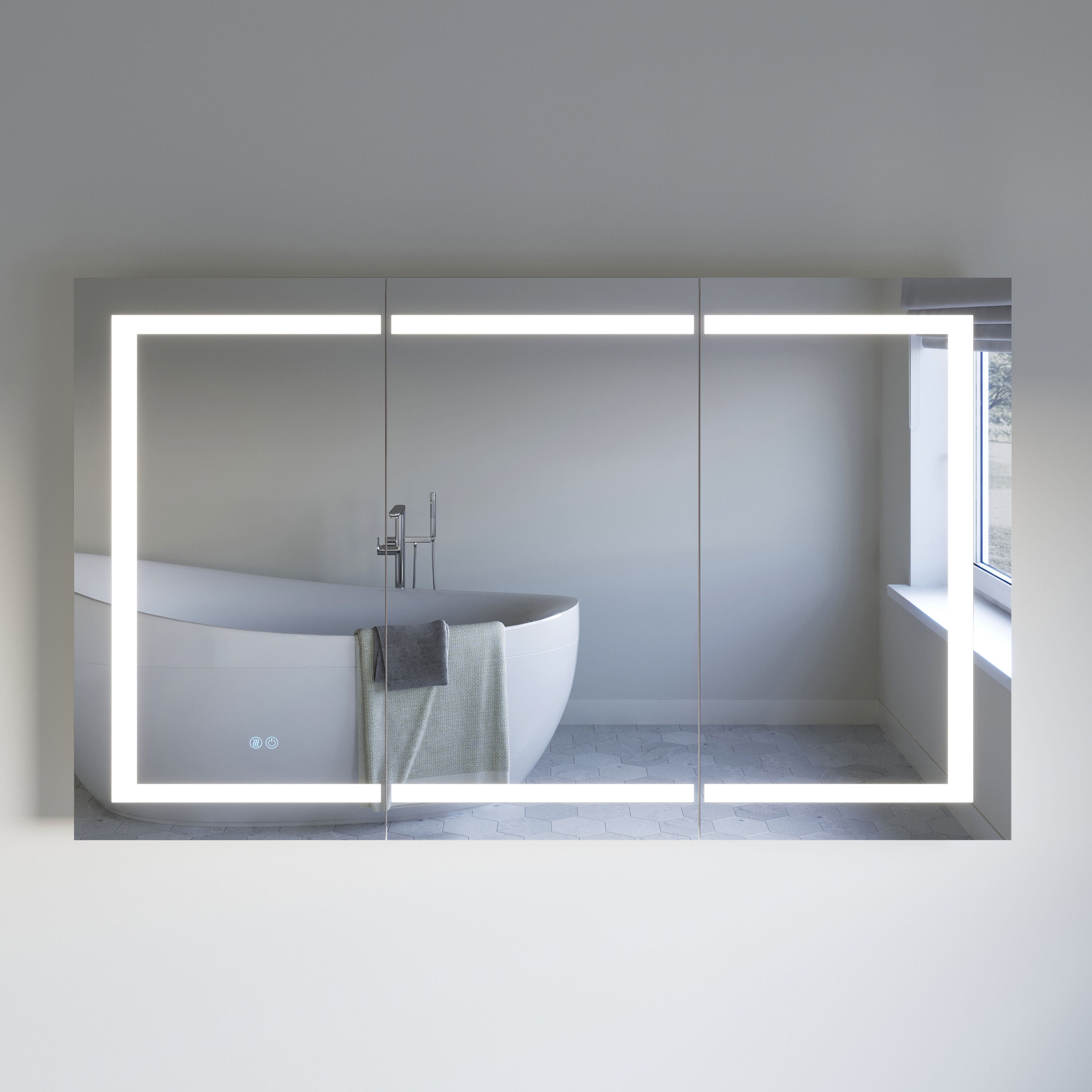 Fresca 59-in x 36-in Lighted LED Fog Free Surface/Recessed Mount Silve ...