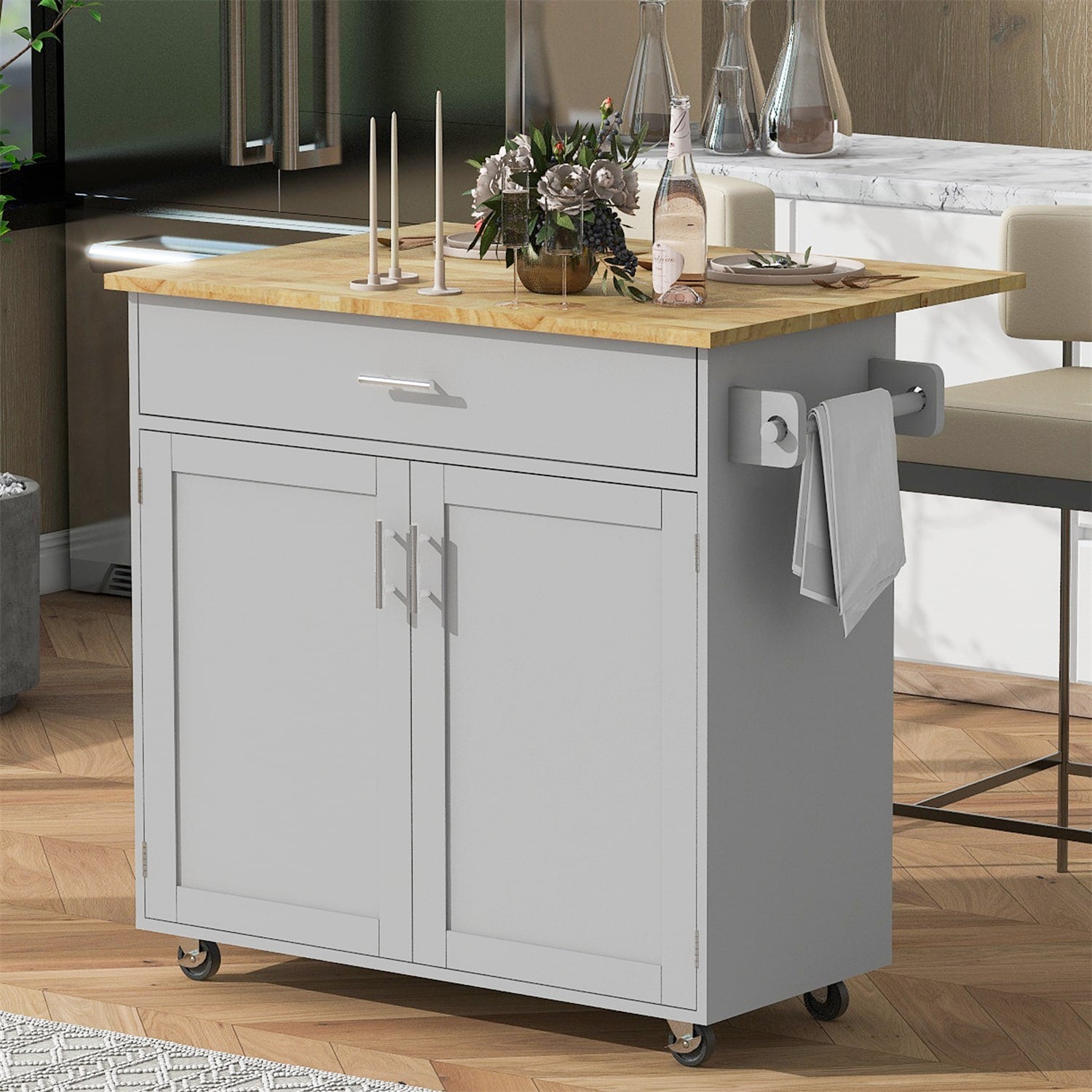 BABOOM Gray Mdf Base with Wood Top Rolling Kitchen Island (25.7-in x 3 ...
