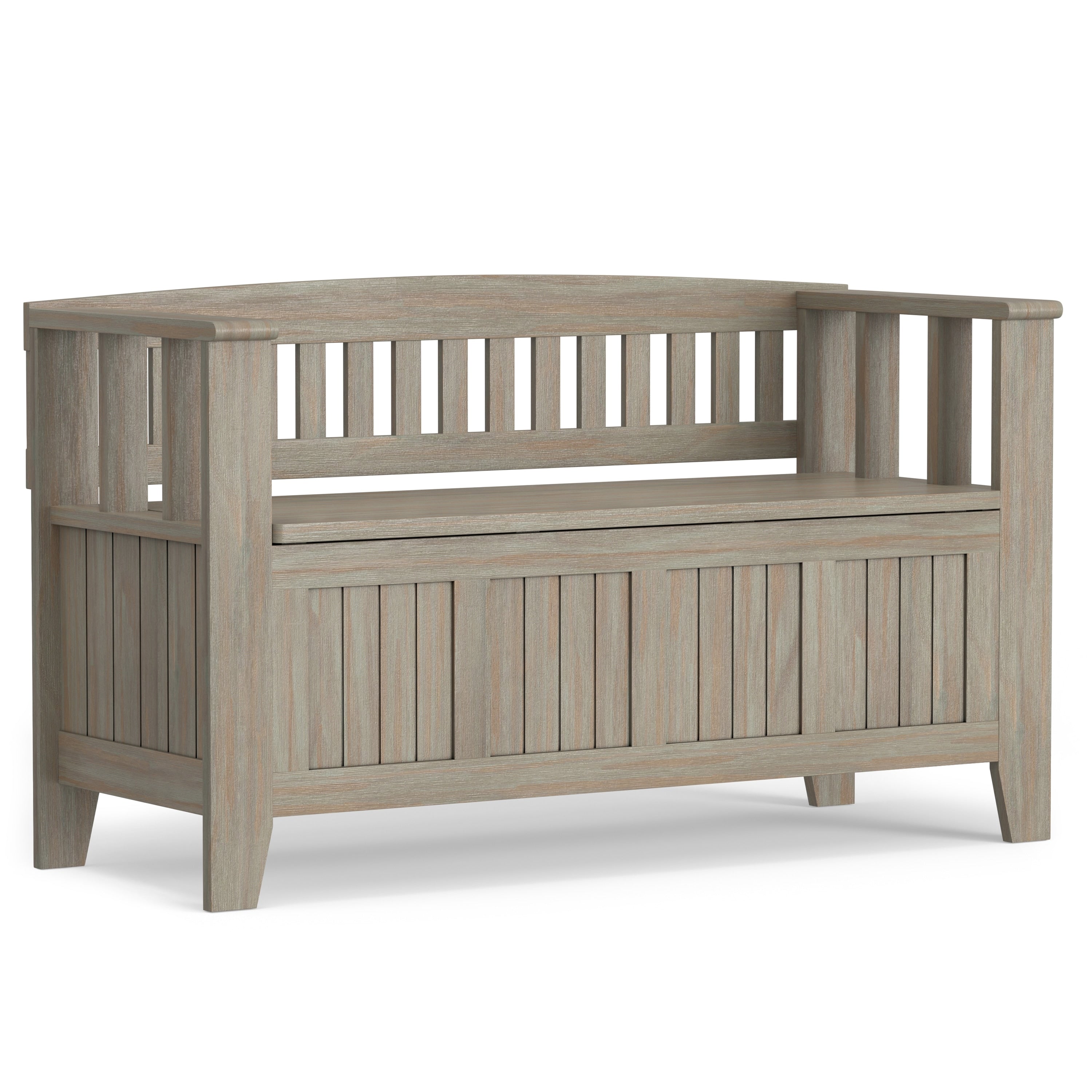 Simpli Home Acadian Modern Distressed Grey Storage Bench with Storage ...