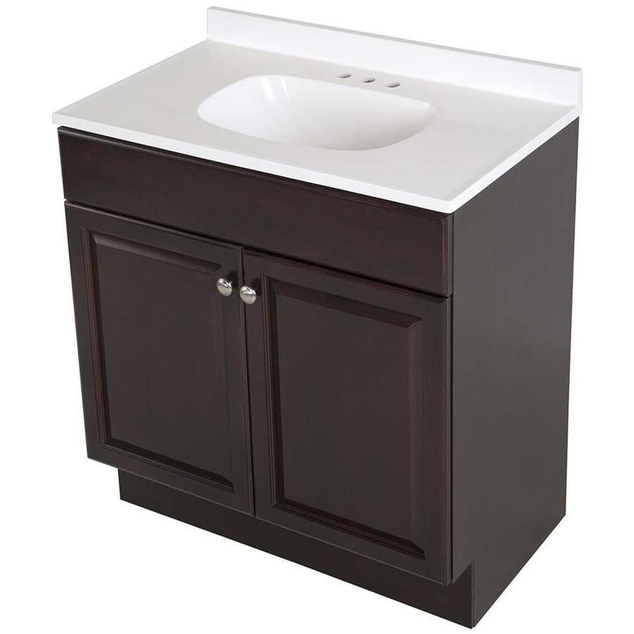 Project Source 30-in Java Single Sink Bathroom Vanity with White Cultu ...