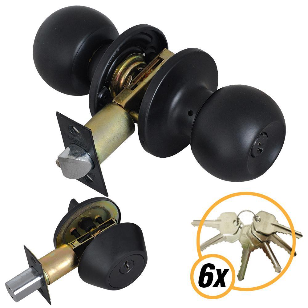 Black Entry Door Knob Combo Lock Set with Deadbolt and 6 Keys – PROARB