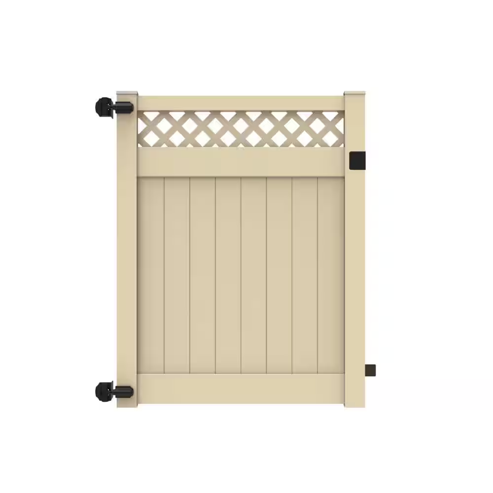 Barrette Outdoor Living Anderson Vinyl Lattice Top Fence Gate - Thumbnail 3