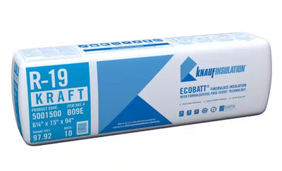 Knauf Insulation Ecobatt R-19 Kraft Faced Fiberglass Insulation Batts 6.25" x 15" x 94" 97.92 SF