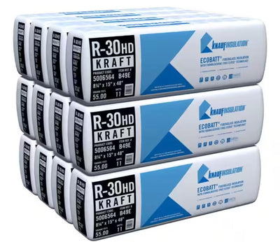 Knauf Insulation Ecobatt R-30 HD Unfaced Fiberglass Insulation Batts 8.25" x 15" x 48" 55 SF