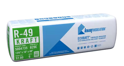 Knauf Insulation Ecobatt R-49 Kraft Faced Fiberglass Insulation Batts 13.75" x 16" x 48" 32 SF