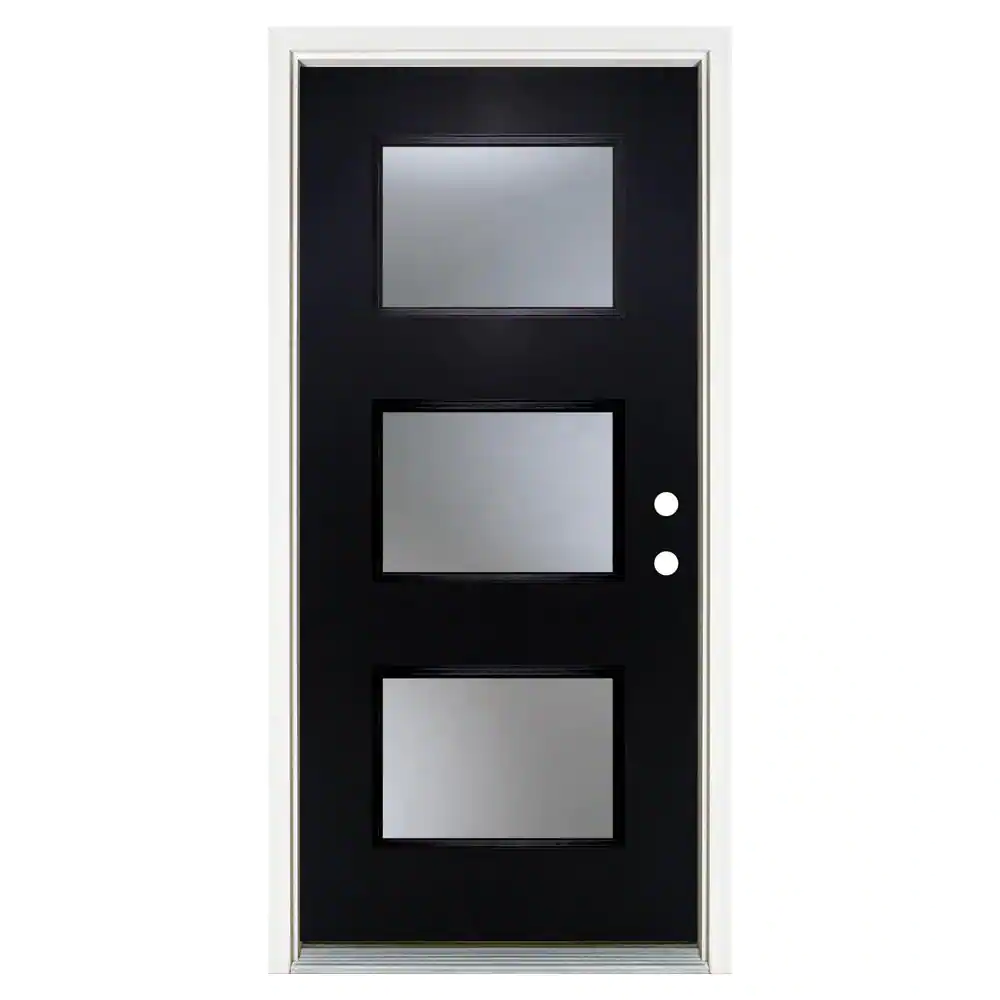 MP Doors 36 in. x 80 in. Left-Hand Inswing 3-Lite Frosted Glass Finish ...