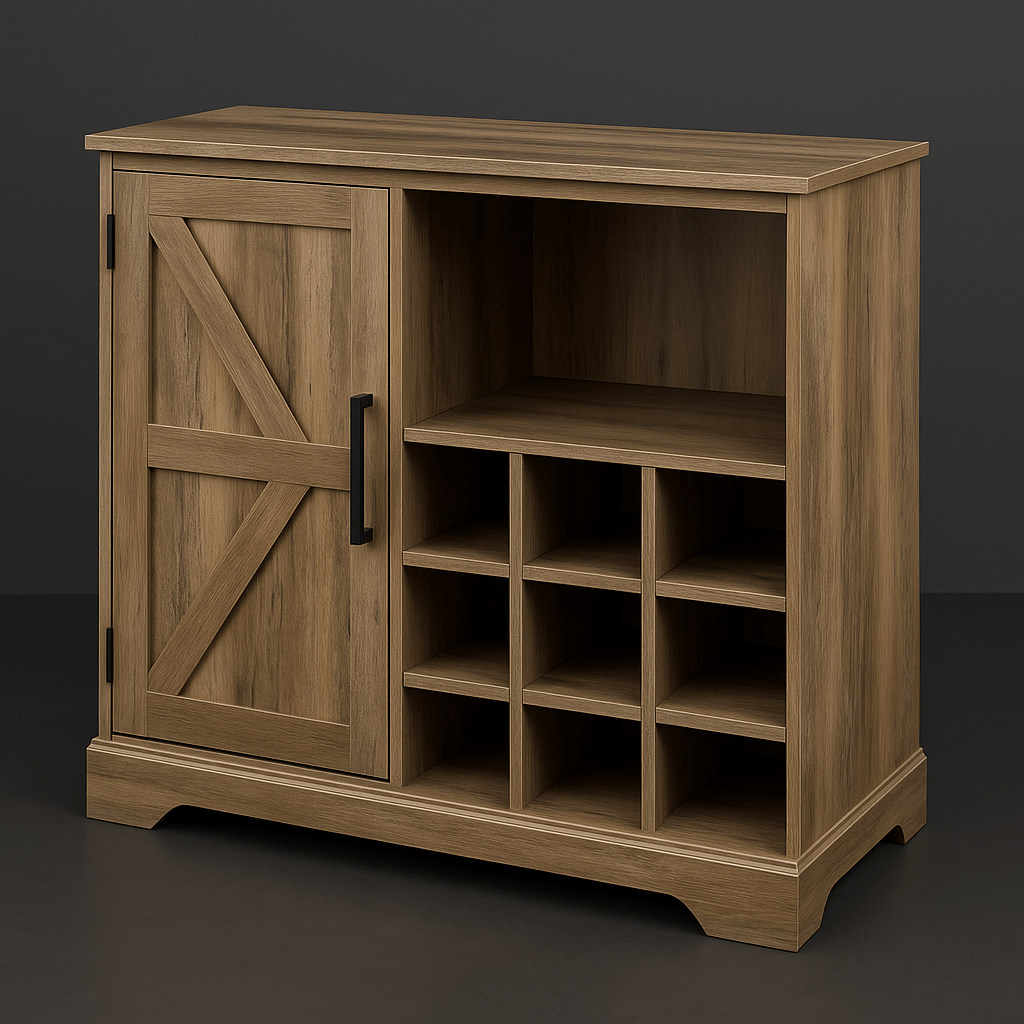 Mdf Rack Cabinets FUNKOL Gray MDF Sideboard with Barn Wood Cabinet Door and Wine Racks ...