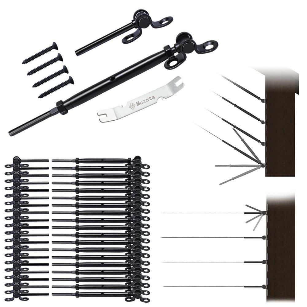 Angel Sar 20-Pair Black Cable Railing Kit with 1/8 in. Swage Toggle Tu ...