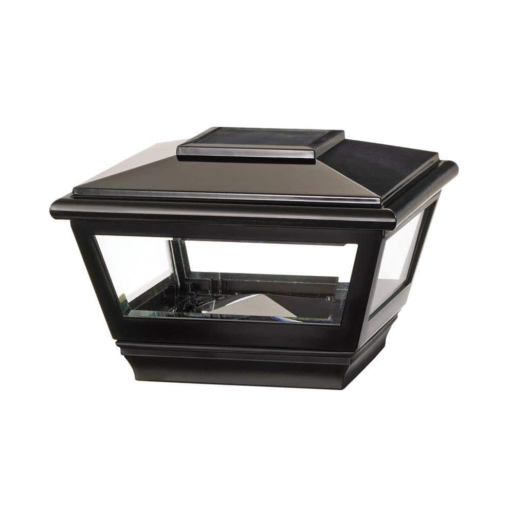 Veranda 4 in. x 4 in. Black Vinyl Solar Light Post Cap with Black Base ...