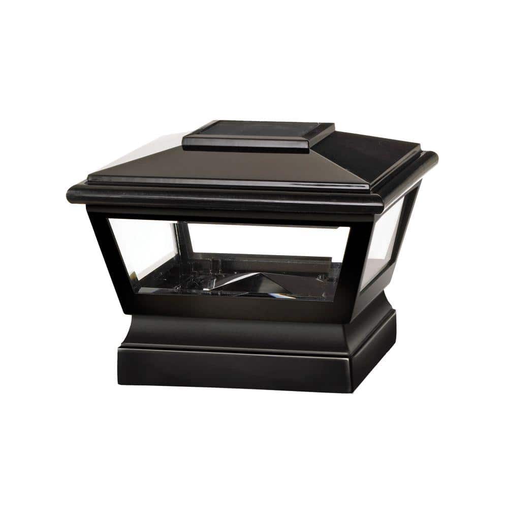 Veranda Post Base Veranda 5 in. x 5 in. Black Vinyl Solar Light Post Cap with Black Base ...