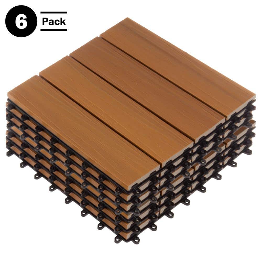 Pure Garden 1 ft. W x 1 ft. L 6 Patio Tiles Woodgrain Wood/Polypropyle ...