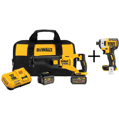 FLEXVOLT 60-Volt MAX Lithium-Ion Cordless Brushless Reciprocating Saw with (2) Batteries 2Ah and Bonus Impact Driver - Super Arbor