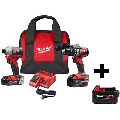 M18 18-Volt Lithium-Ion Brushless Cordless Hammer Drill and Impact Combo Kit W/ Bonus 5.0Ah Battery - Super Arbor