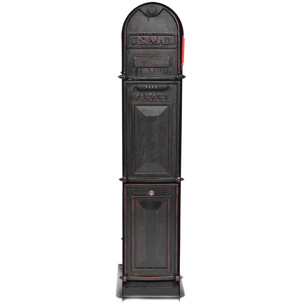 Classic Shadow 3-Door Front Access Lockable Ground Mount Mailbox in Oi ...