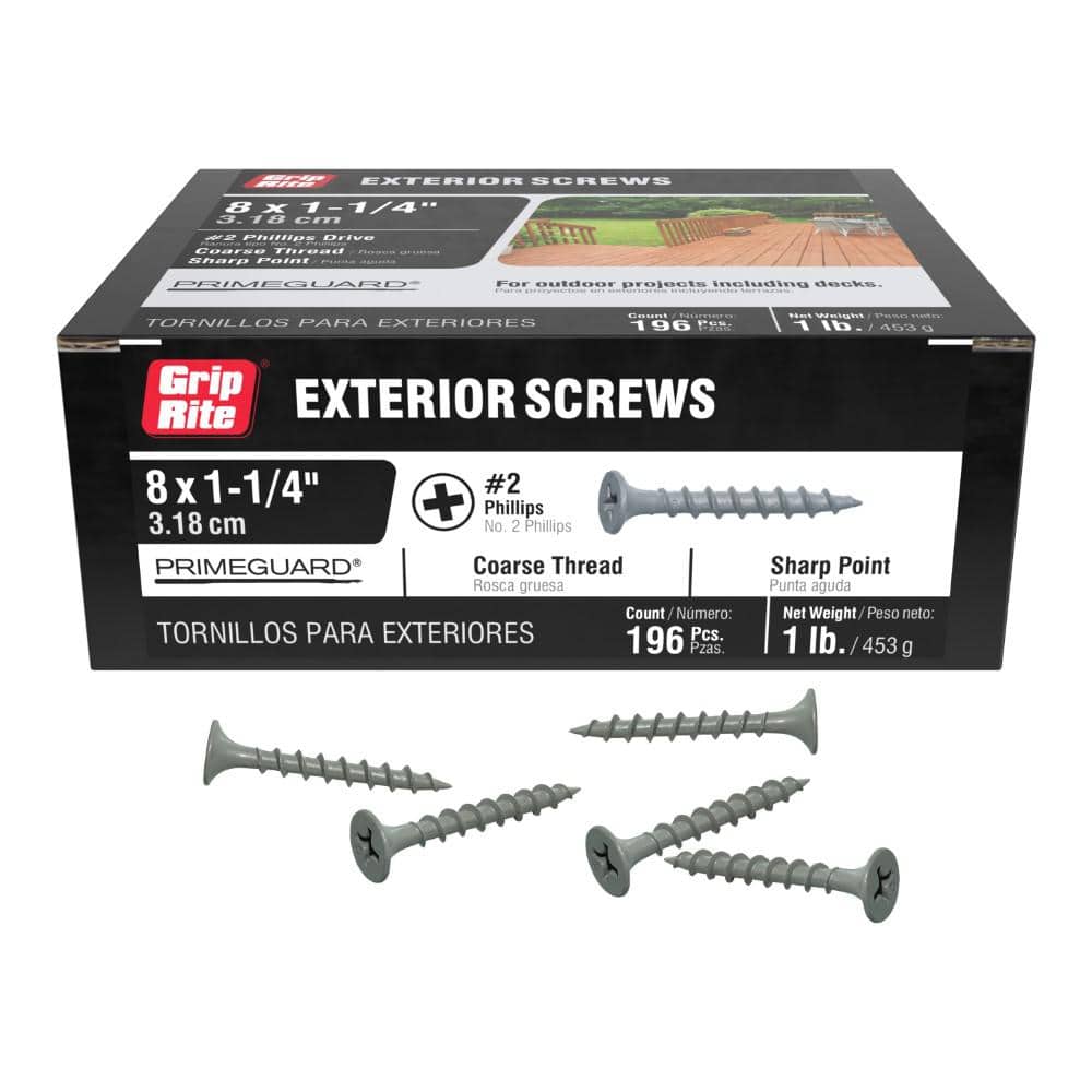 Grip-Rite #8 x 1-1/4 in. #2 Phillips Bugle Head Coarse Thread Coated E ...