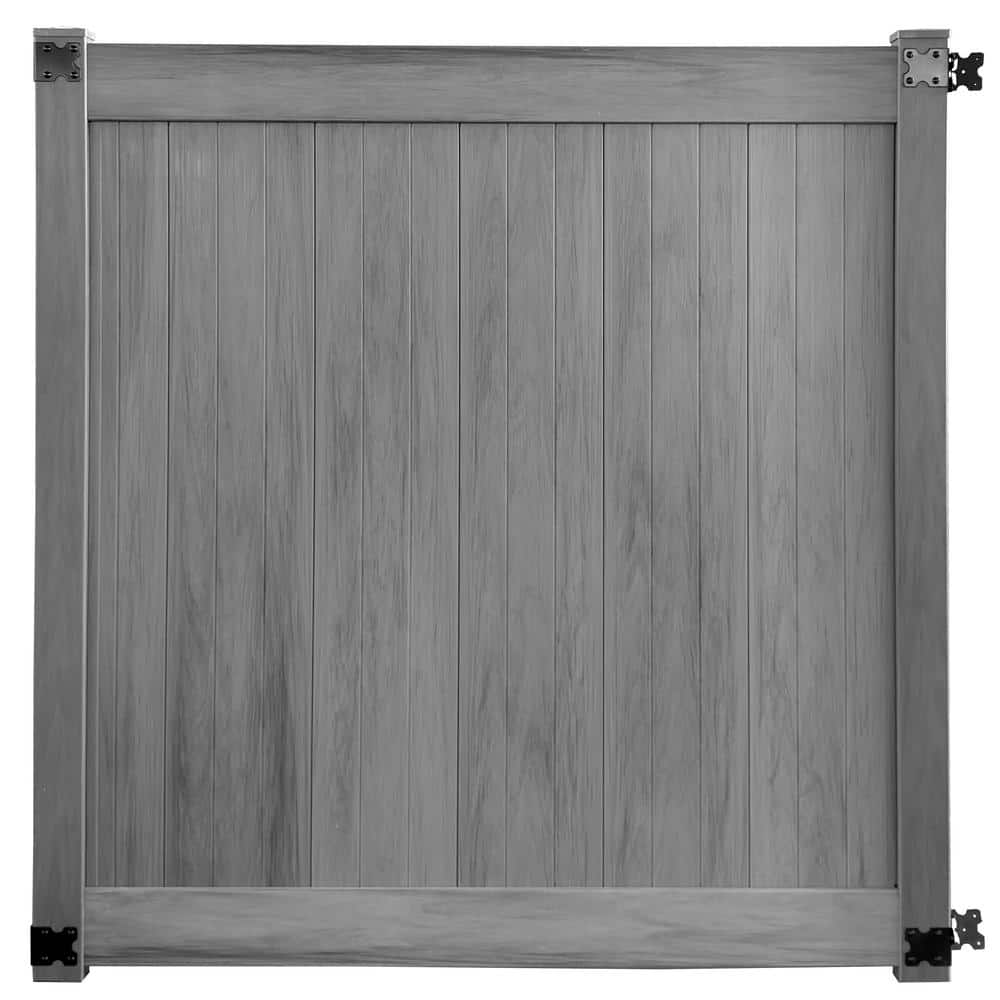 Gray Gate Sample CREATIVE SURFACES 6 ft. x 6 ft. Woodgrain Vinyl Hazy Gray Fence Gate ...