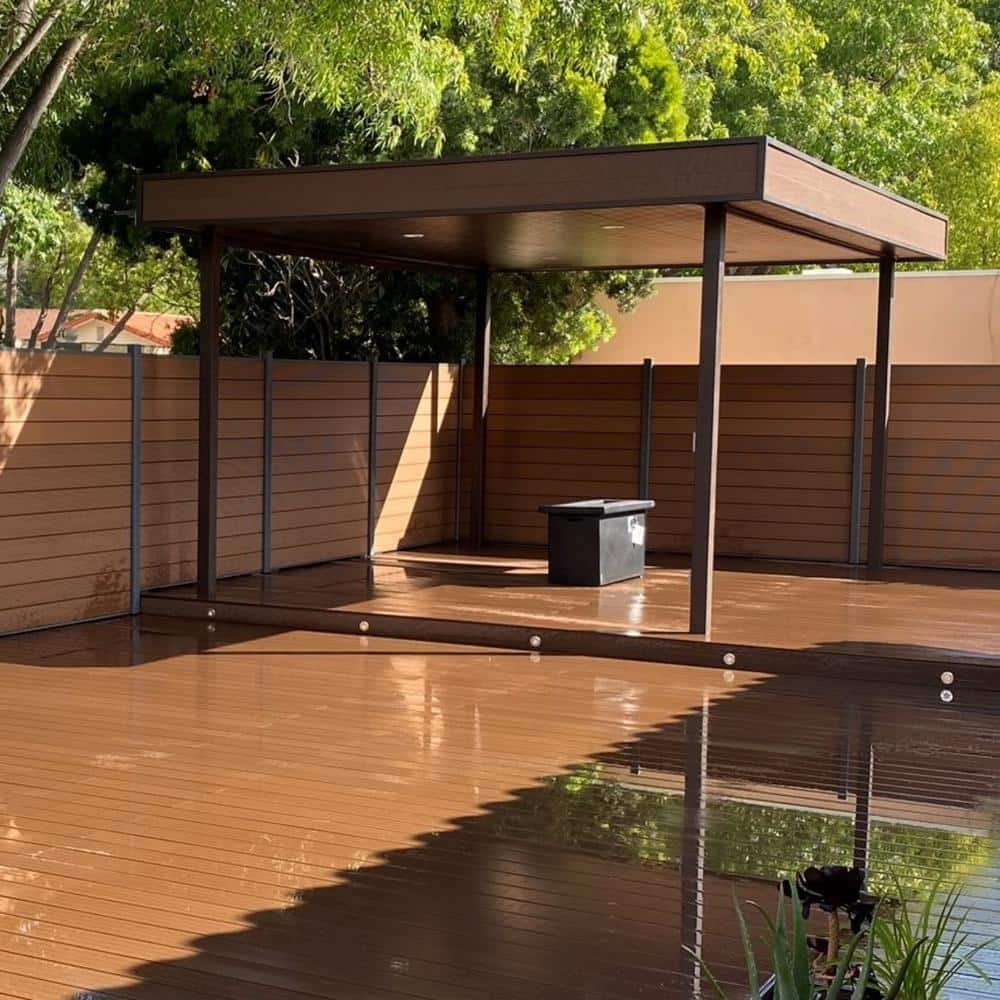 Mocha Bot LH EP Complete Kit 6 ft. x 6 ft. Mocha WPC Composite Fence Panel w/Bot ...