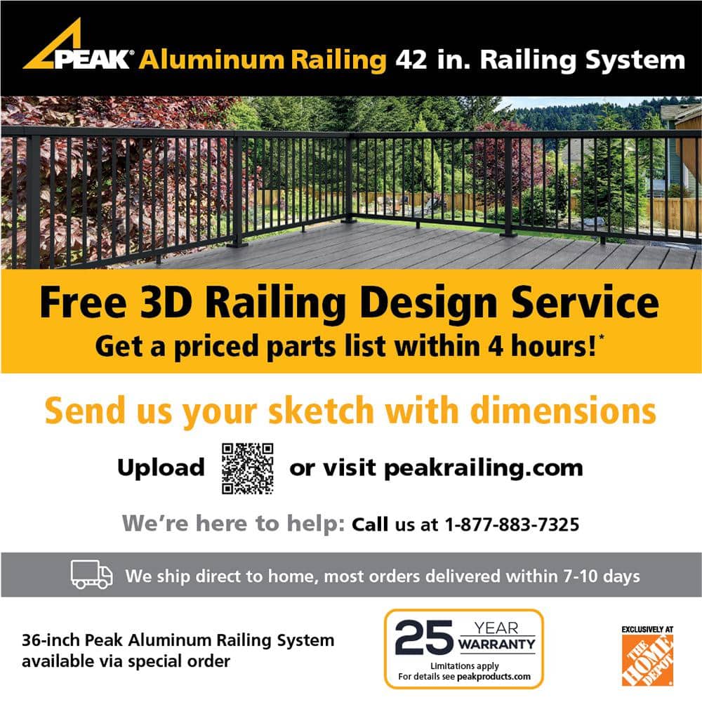 Peak Railing Design Peak Aluminum Railing 4 ft. Black Aluminum Deck Railing Hand and Base ...